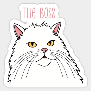 The white cat is the Boss . White longhaired cat queen. Sticker